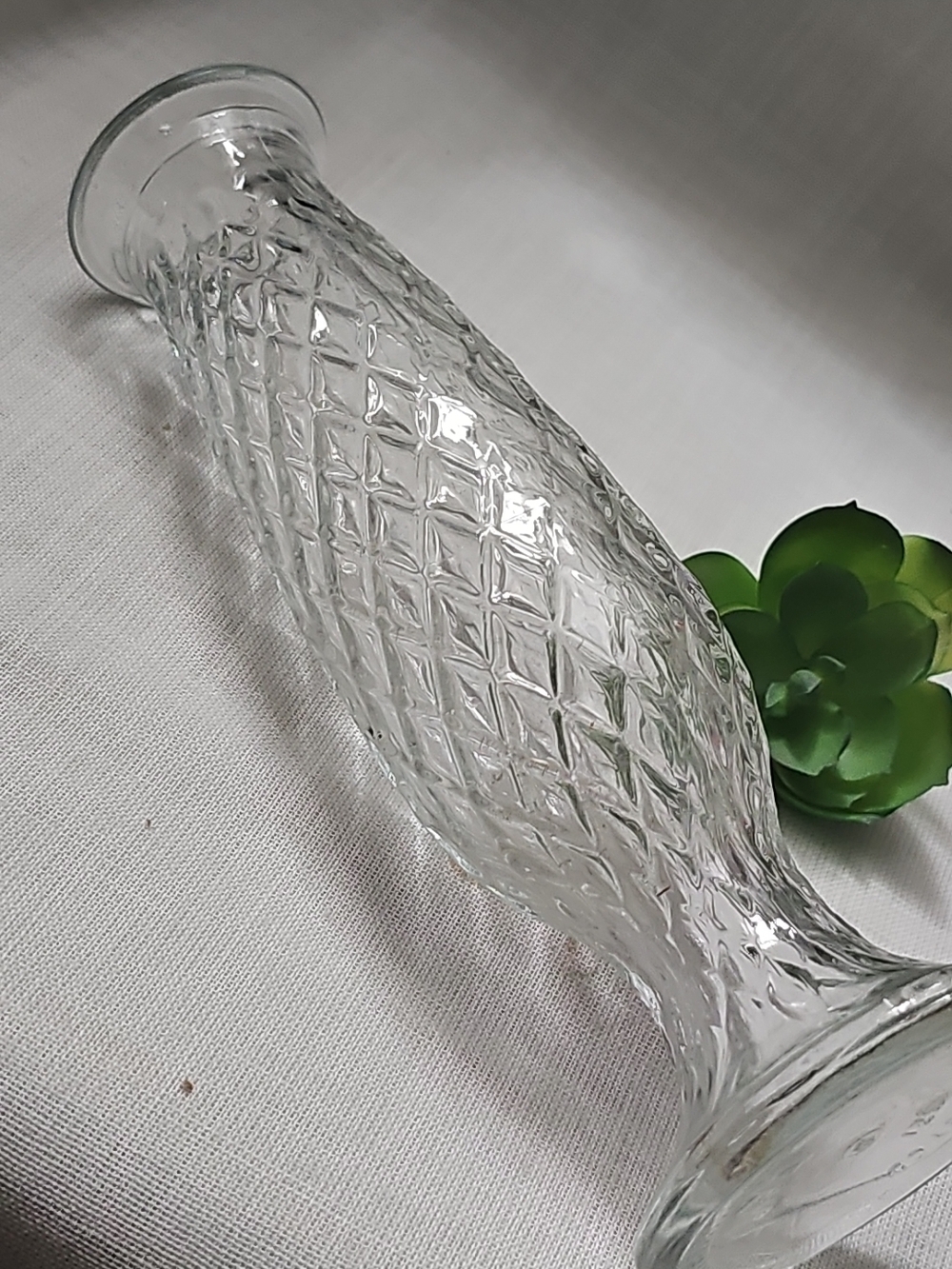 MCM Pressed Glass Diamond Design Clear  Vase - Decorative Accent